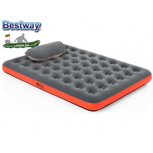 BESTWAY 67703 - Надуваем ДВОЕН дюшек/матрак "Red Unisex" + допълнителна възглавница, Размери: 203x152x22 cm, Цвят: сив/червен