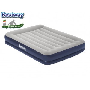 BESTWAY 67725 - Надуваем ДВОЕН дюшек/матрак "Tritech Airbed Queen", Вградена помпа на 220V, Размери: 203x152x36 cm, Цвят: сив/син