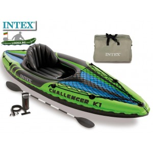 INTEX 68305NP - Надуваем ЕДНОМЕСТЕН каяк "CHALLENGER K1", Размери: 274 x 76 x 33 cm, Товароносимст: 100 кг, С гребла и помпа в комплекта