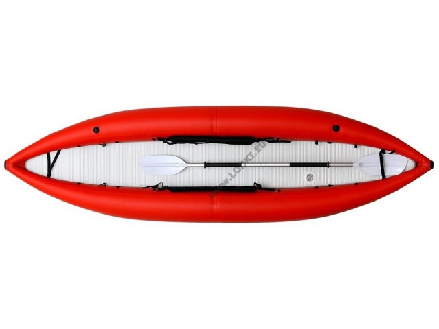 OMEGA - Надуваем ЕДНОМЕСТЕН каяк K-350 Standard Air Deck с размери 350x100cm, Товароносимост: 140 кг, Цвят: червен